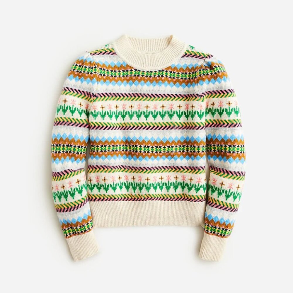 Crewcuts Cream Sweater with Green, Blue, Brown & Pink Fair Isle Pattern